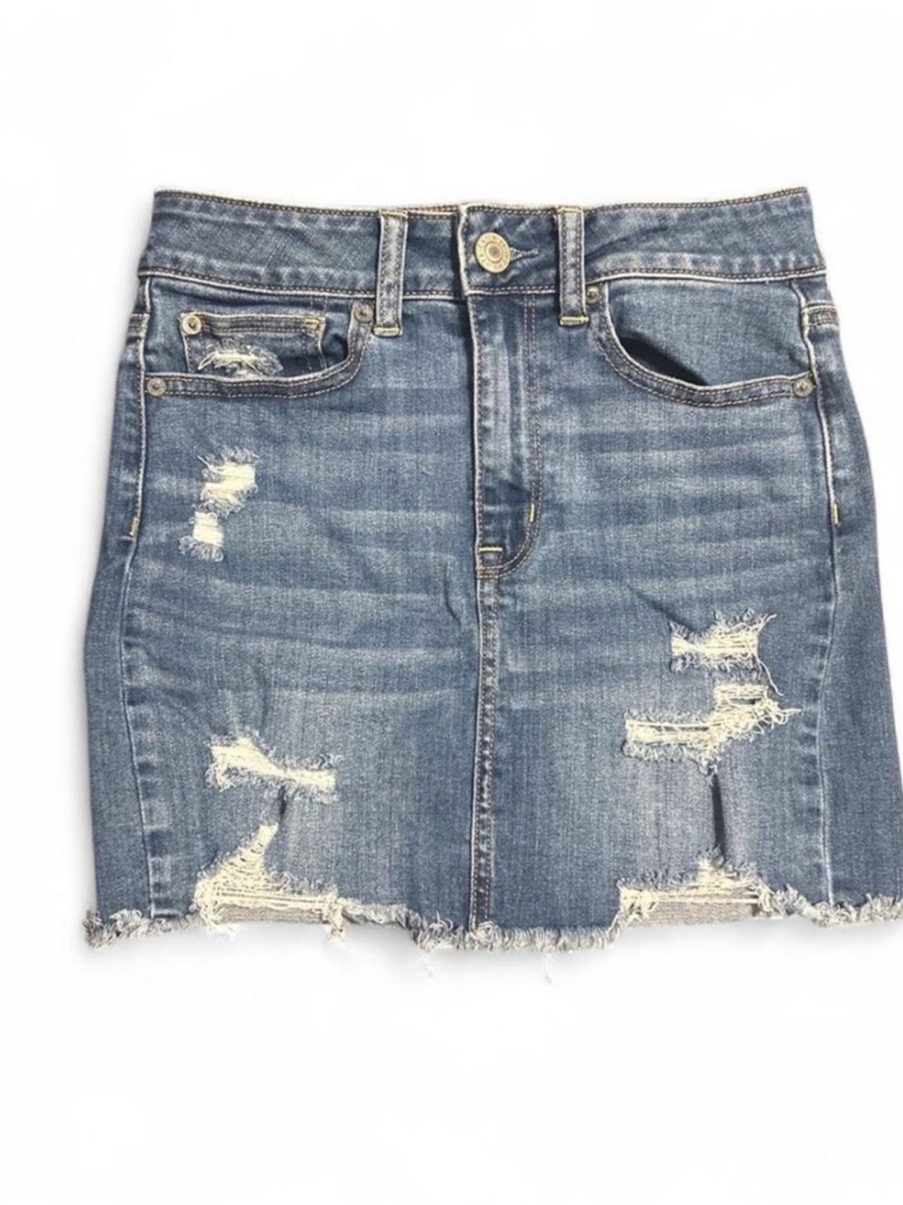 American Eagle Outfitters Distressed Denim Mini Skirt - Light Blue Size 2
